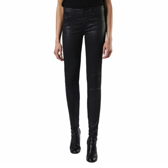 DIESEL Womens Denim Jeans Super Slim Fit Shiny Cotton Black Pant BNWT - Picture 7 of 11